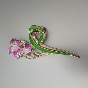 Metal Flower   Hair Claw Large  Gold Enamel Pink